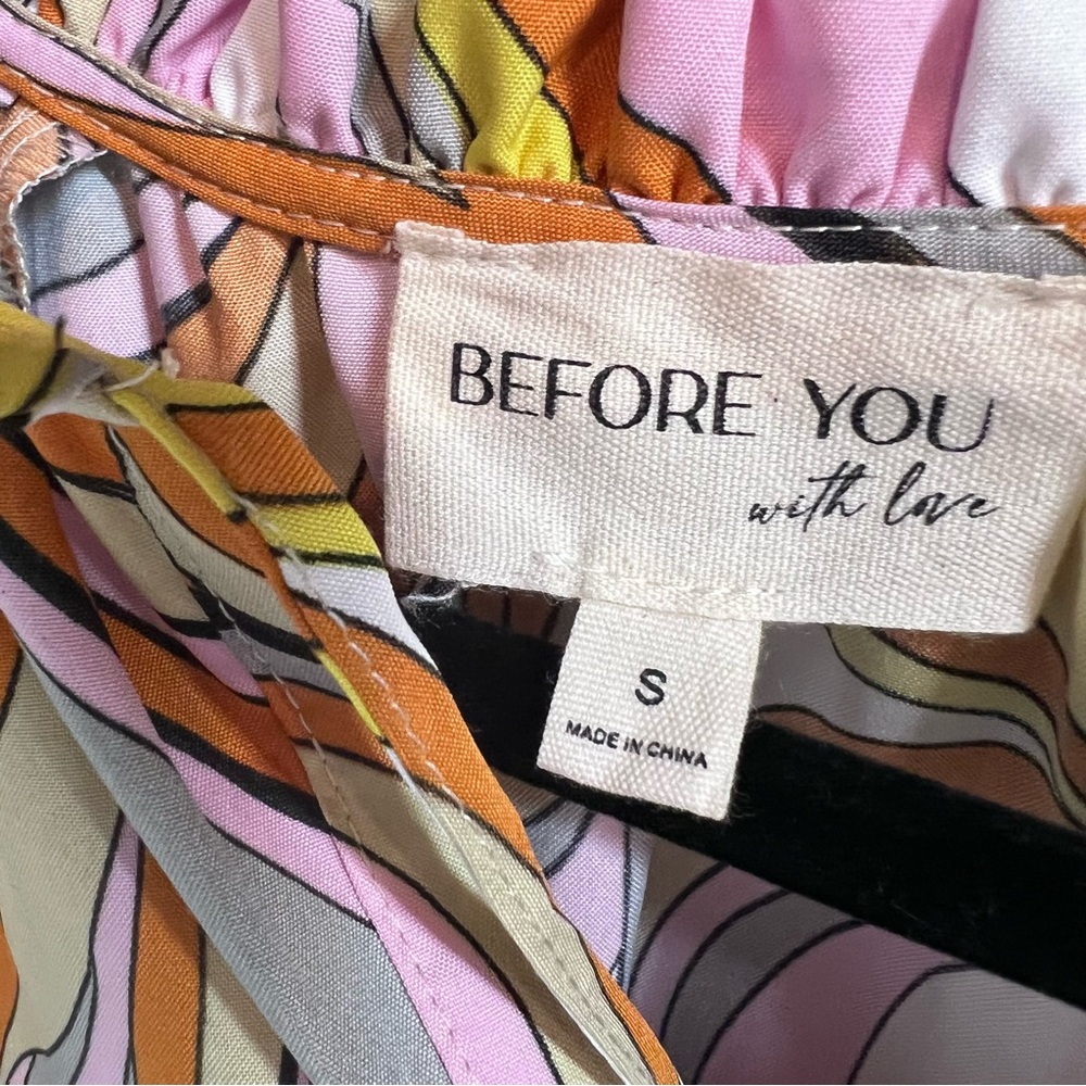 BEFORE YOU WITH LOVE Retro 60s Pattern Multicolor Ruffle Sleeve Blouse, S - Picture 10 of 10